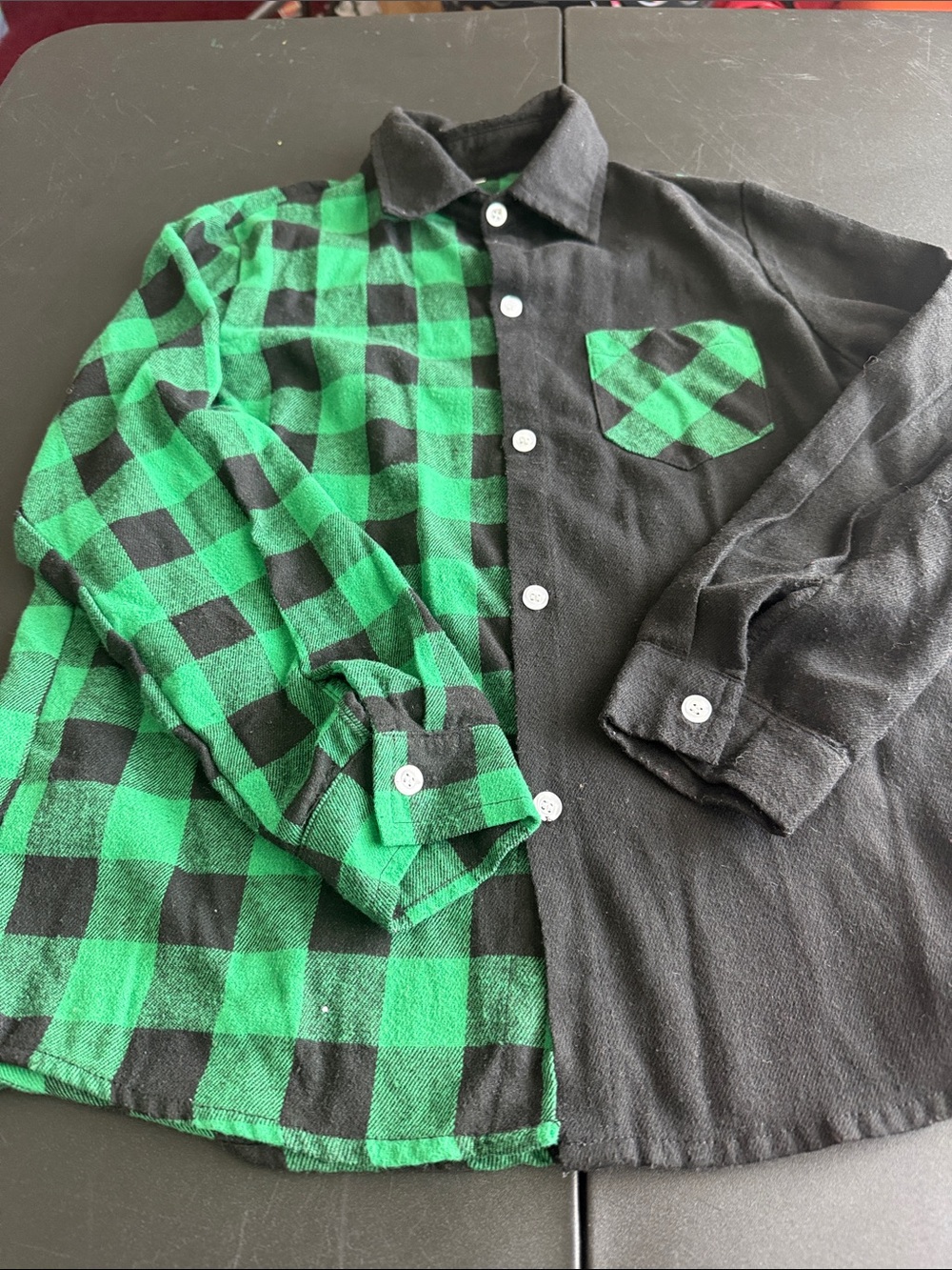 Green and Black Half-Check Button-Up Shirt